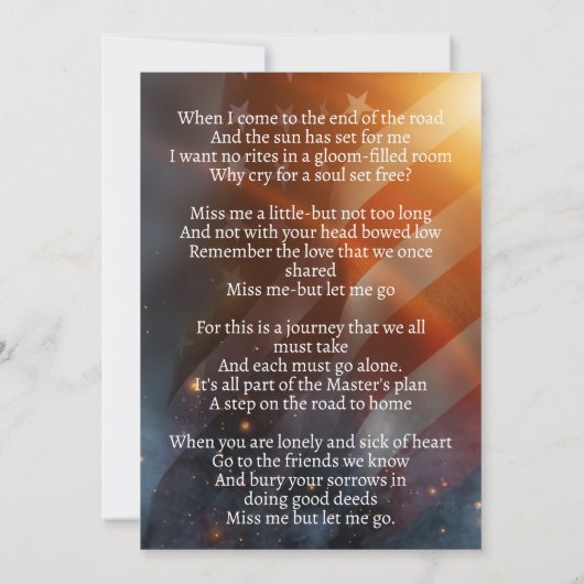 愛国的なアメリカ国旗の追悼式祈りの言葉カード 招待状 (裏面)