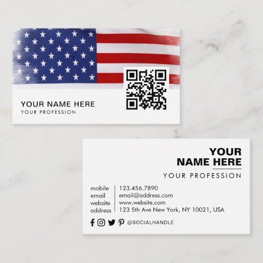 愛国的なアメリカ国旗の退役軍人サービスQRコード 名刺 (正面/裏面)