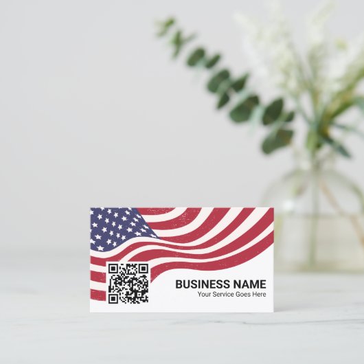 愛国的なアメリカ国旗の退役軍人サービスQRコード 名刺 (スタンド正面)