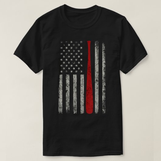 愛国的なアメリカ国旗の野球こうもり Tシャツ (デザイン正面)