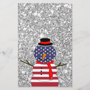 愛国的なアメリカ国旗の雪だるまグリッタークリスマス 便箋
