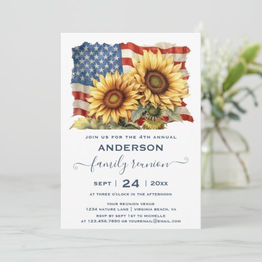 愛国的なアメリカ国旗ひまわりファミリー懇親会 招待状 (スタンド正面)