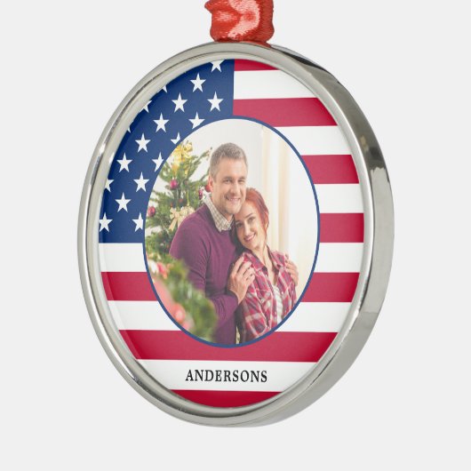 愛国的なアメリカ国旗カスタムの写真の休日 メタルオーナメント (左)