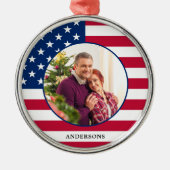 愛国的なアメリカ国旗カスタムの写真の休日 メタルオーナメント (正面)