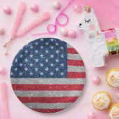 愛国的なアメリカ国旗グリッター紙皿 ペーパープレート (パーティー)