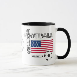 愛国的なアメリカ国旗サッカー世界モノグラム マグカップ