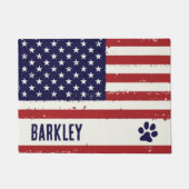 愛国的なアメリカ国旗パーソナライズされたのドッグボウルマット ドアマット (正面)