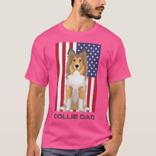 愛国的なアメリカ国旗ラフコートコリードッグパパ列車 Tシャツ