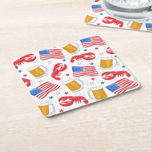 愛国的なアメリカ国旗ロブスタービールスターパーティー スクエアペーパーコースター (アングル)