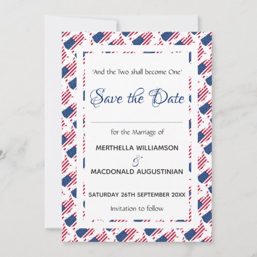 愛国的なアメリカ国旗 カスタマイズされた聖書の言葉 アメリカン セーブザデート (正面)