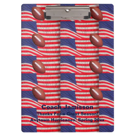 愛国的なアメリカ国旗、サッカーコーチ名 クリップボード (正面)