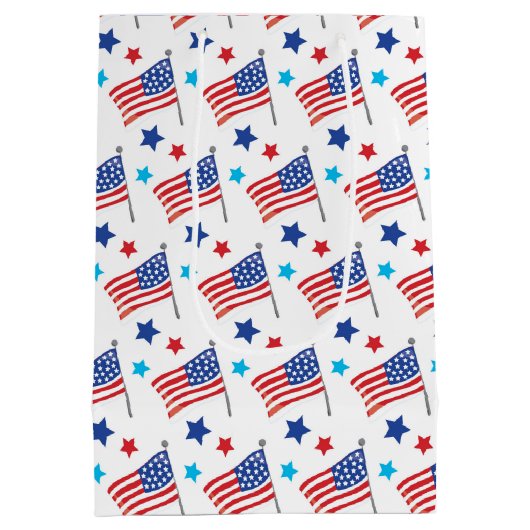 愛国的なアメリカ国旗 ミディアムペーパーバッグ (裏面)