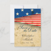 愛国的なアメリカ国旗 ヴィンテージスタイルの結婚式 Save the Date 招待状 (正面)
