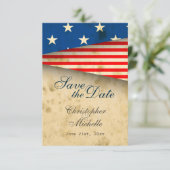 愛国的なアメリカ国旗 ヴィンテージスタイルの結婚式 Save the Date 招待状 (スタンド正面)