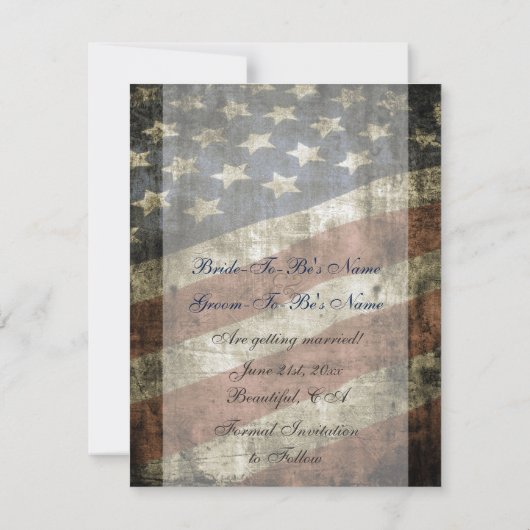 愛国的なアメリカ国旗 ヴィンテージ結婚式 Save the Date セーブザデート (裏面)