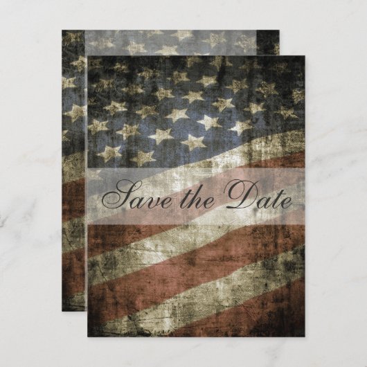 愛国的なアメリカ国旗 ヴィンテージ結婚式 Save the Date セーブザデート (正面/裏面)