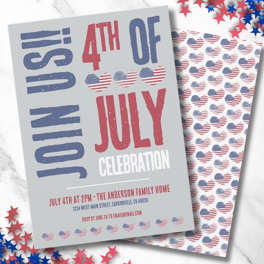 愛国的なアメリカ国旗 7月4日パーティー 招待状