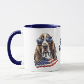 愛国的なアメリカ国旗Basset Hound Dog マグカップ (左)