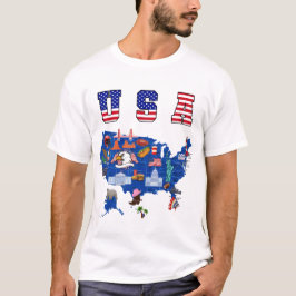愛国的なアメリカ地図 アメリカのシンボル入りUSAマップTシャツ Tシャツ