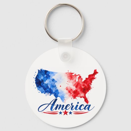 愛国的なアメリカ水彩地図キーチェーン キーホルダー (正面)