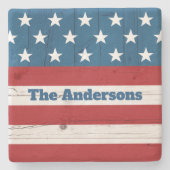 愛国的なアメリカ素朴国旗の木材7月4日名 ストーンコースター (正面)