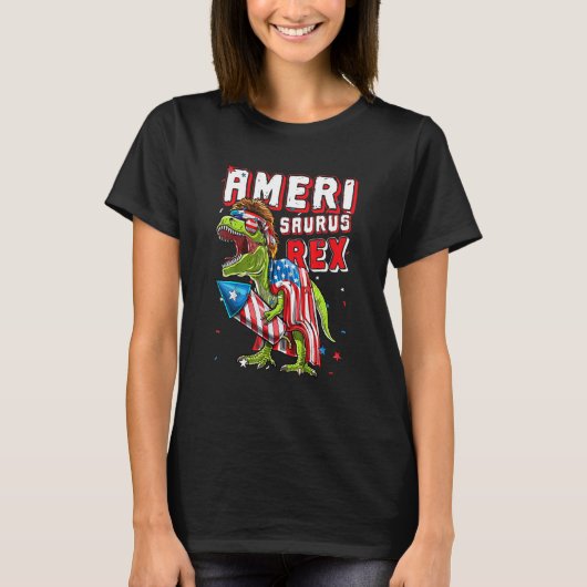 愛国的なアメリサウラスレックス恐竜ハッピー4th tシャツ (正面)
