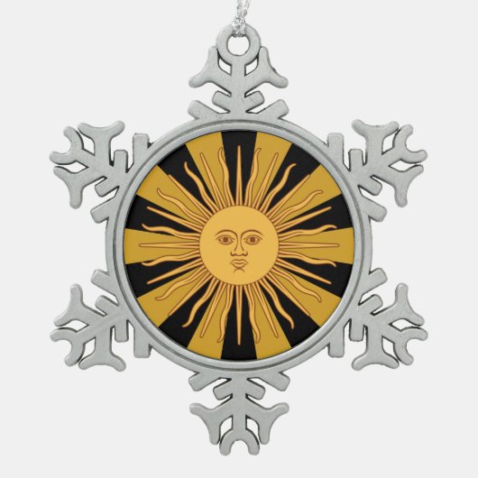 愛国的なアルゼンチンゴールデンサンソルデマヨ スノーフレークピューターオーナメント (正面)