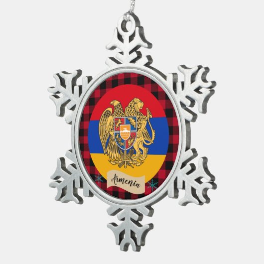 愛国的なアルメニア、バッファロープレイド、アルメニア国旗 スノーフレークピューターオーナメント (右)