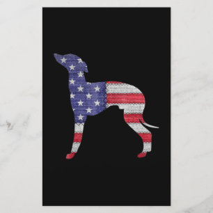 愛国的なイタリアングレイハウンドアメリカ国旗の刺繍 便箋
