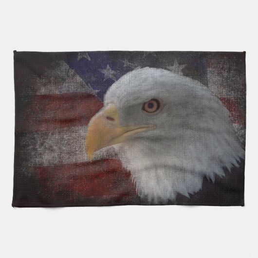 愛国的なイーグルと国旗 キッチンタオル (横)