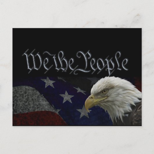 愛国的なイーグルと国旗 ポストカード (正面)