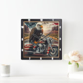 愛国的なイーグルオートバイデザート スクエア壁時計 (ホーム)