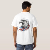 愛国的なイーグルプリント - USAフラグ愛国デザイン Tシャツ (裏面フル)