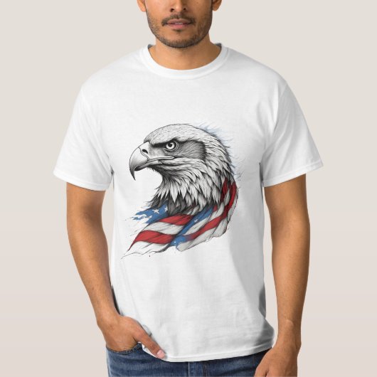 愛国的なイーグルプリント - USAフラグ愛国デザイン Tシャツ (正面)