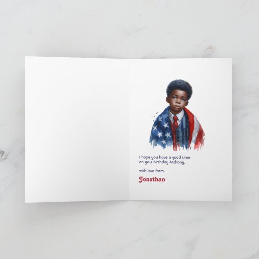 愛国的なイーグル&ボーイオールアメリカン誕生日 カード (内部)
