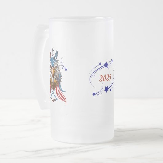 愛国的なイーグルUSA FAFO愛国的なマグカップ フロストグラスビールジョッキ (正面左)