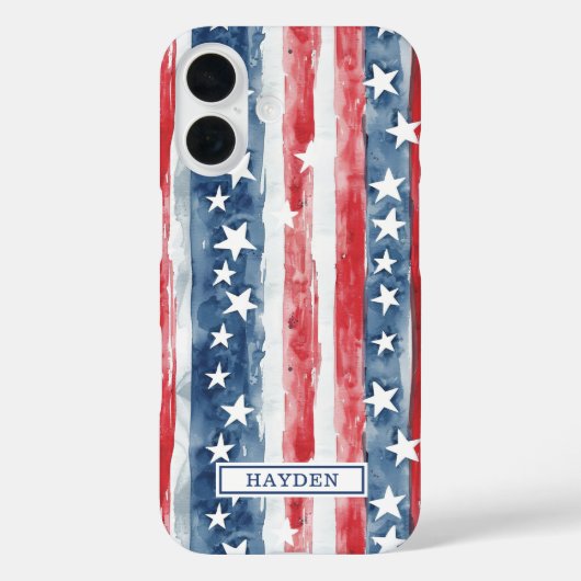 愛国的なウォーターカラーの星条旗モノグラム Case-Mate iPhoneケース (裏面)