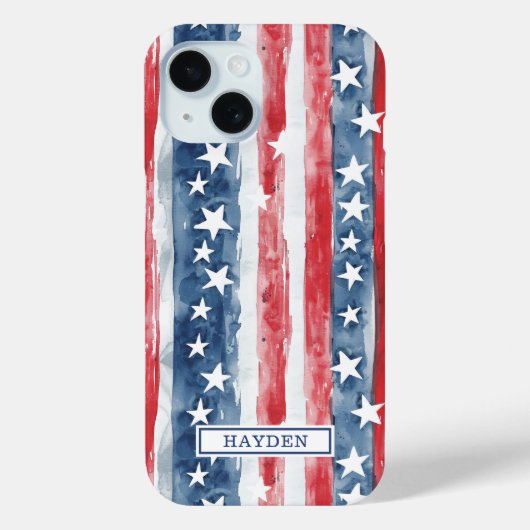 愛国的なウォーターカラーの星条旗モノグラム Case-Mate iPhoneケース (裏面)