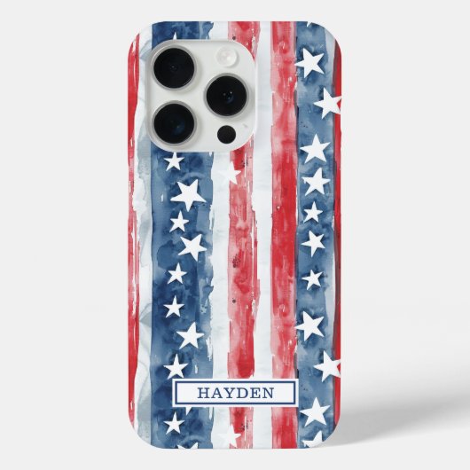 愛国的なウォーターカラーの星条旗モノグラム Case-Mate iPhoneケース (裏面)