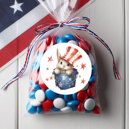 愛国的なウサギ赤いストライプのホワイトトップハット ラウンドシール