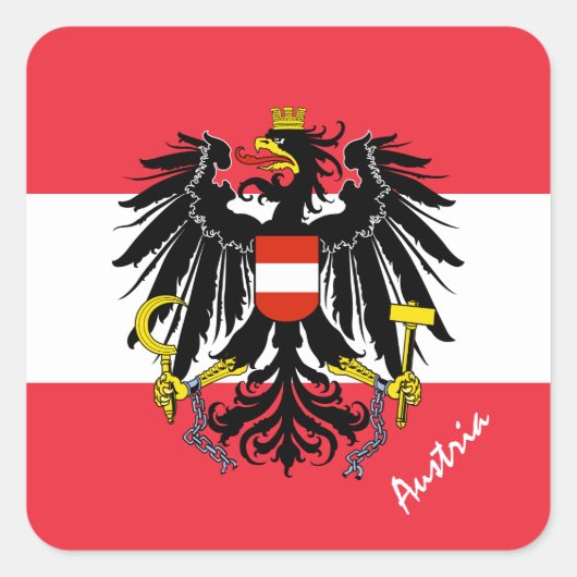 愛国的なオーストリアとオーストリア国旗、休日/スポーツ スクエアシール (正面)