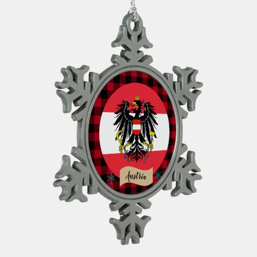 愛国的なオーストリア、バッファローの草原、オーストリア国旗 スノーフレークピューターオーナメント (左)