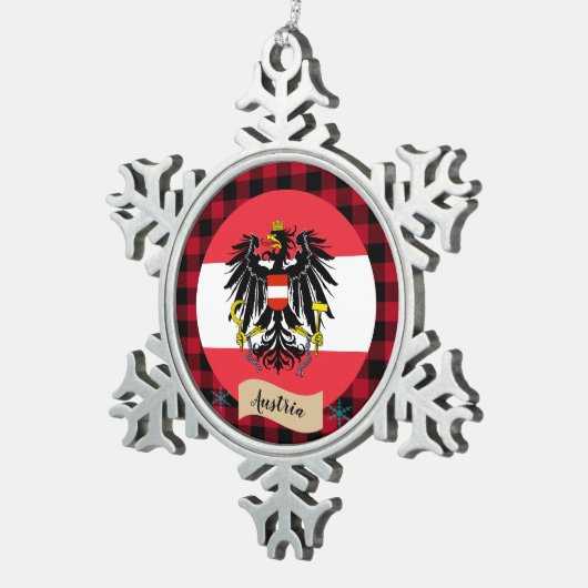 愛国的なオーストリア、バッファローの草原、オーストリア国旗 スノーフレークピューターオーナメント (右)
