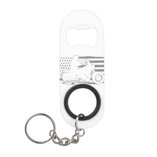 愛国的なオートバイヴィンテージアメリカンフラグバイクもしくは自転車に乗る人 キーホルダー栓抜き (正面)