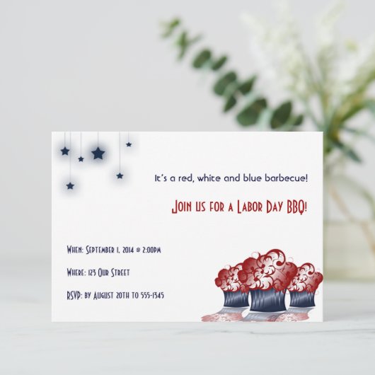 愛国的なカップケーキ労働日パーティの招待状 招待状 (スタンド正面)