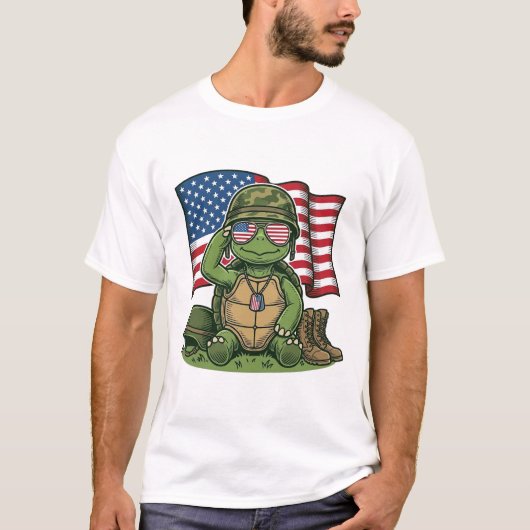 愛国的なカメの敬礼ベクターデザイン_1 Tシャツ (正面)
