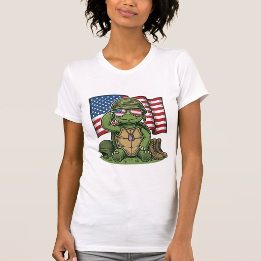 愛国的なカメの敬礼ベクトルデザイン_1 Tシャツ (正面)