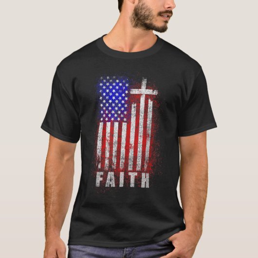 愛国的なキリスト教信仰の愛イエス・アメリカ国旗 Tシャツ (正面)