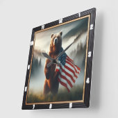 愛国的なクマの野生生物林 スクエア壁時計 (傾斜)