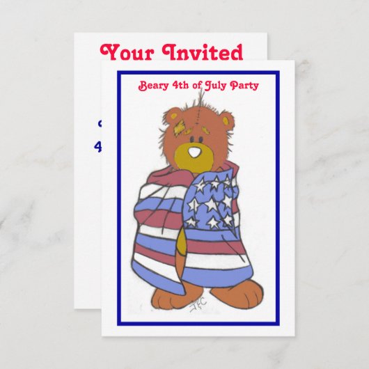 愛国的なクマ7月の4日招待状 招待状 (正面/裏面)